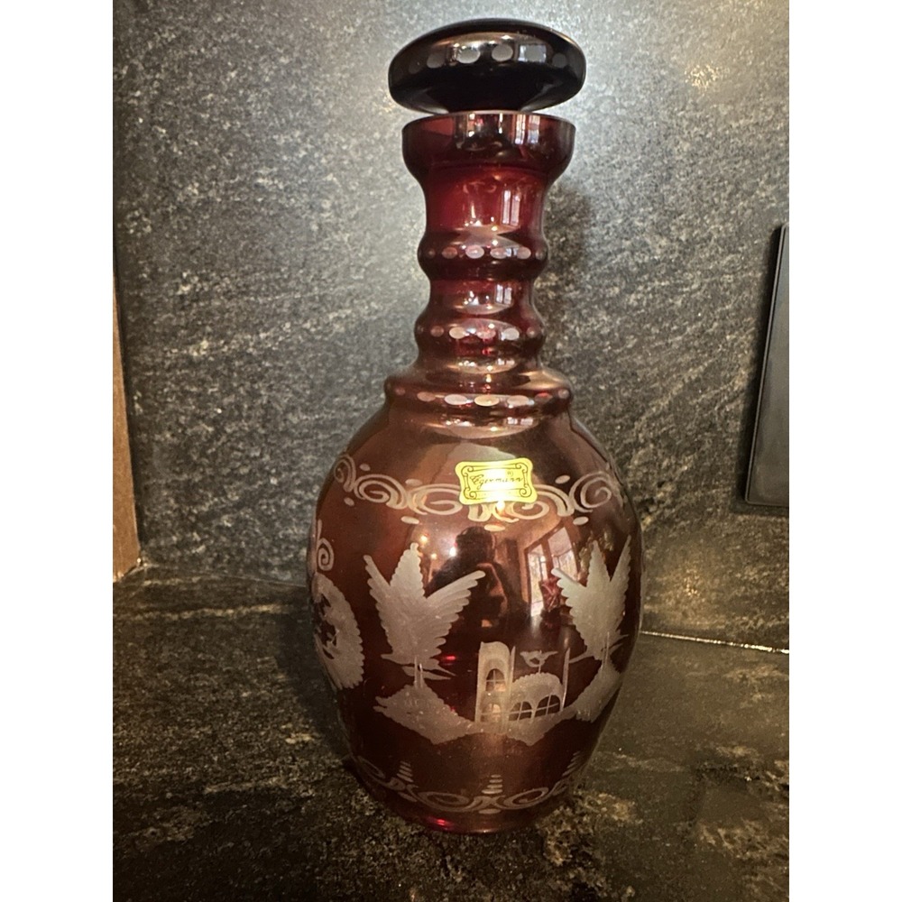 Egermann bohemian ruby red flashed glass decanter, Czech Republic